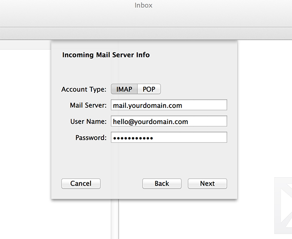 Incoming Mail Server Info